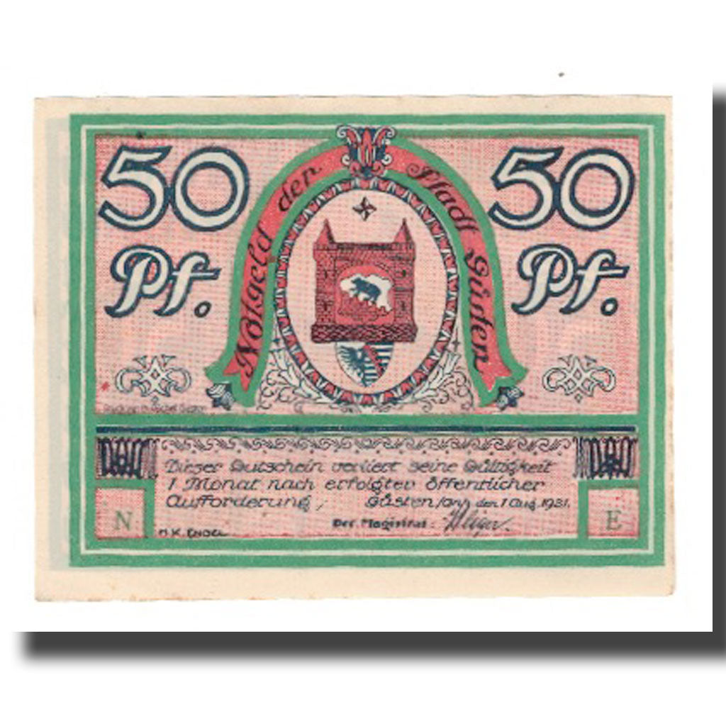 Banconote, Germania, Güsten Stadt, 50 Pfennig, village, 1921, 1921-08-01, SPL-