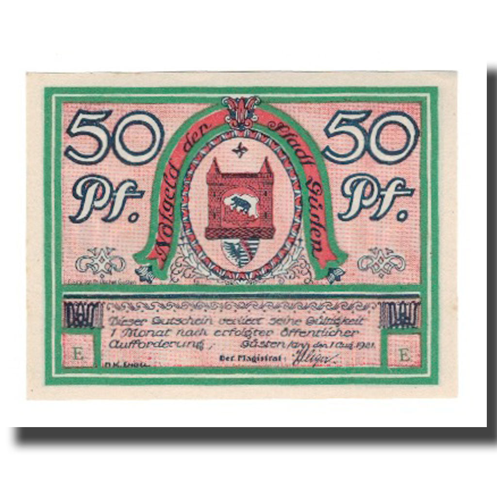 Banconote, Germania, Güsten Stadt, 50 Pfennig, village 1, 1921, 1921-08-01