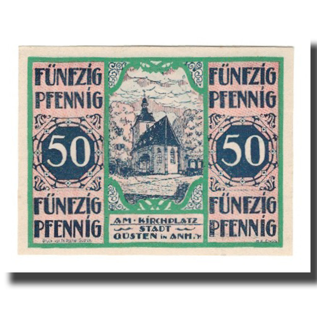Banconote, Germania, Güsten Stadt, 50 Pfennig, village 1, 1921, 1921-08-01