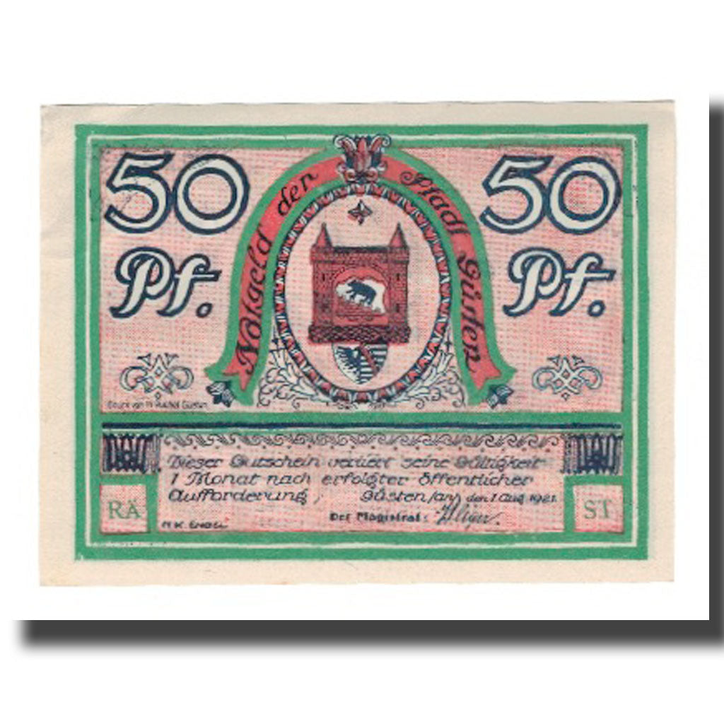 Billet, Allemagne, Güsten Stadt, 50 Pfennig, personnage, 1921, 1921-08-01, SUP