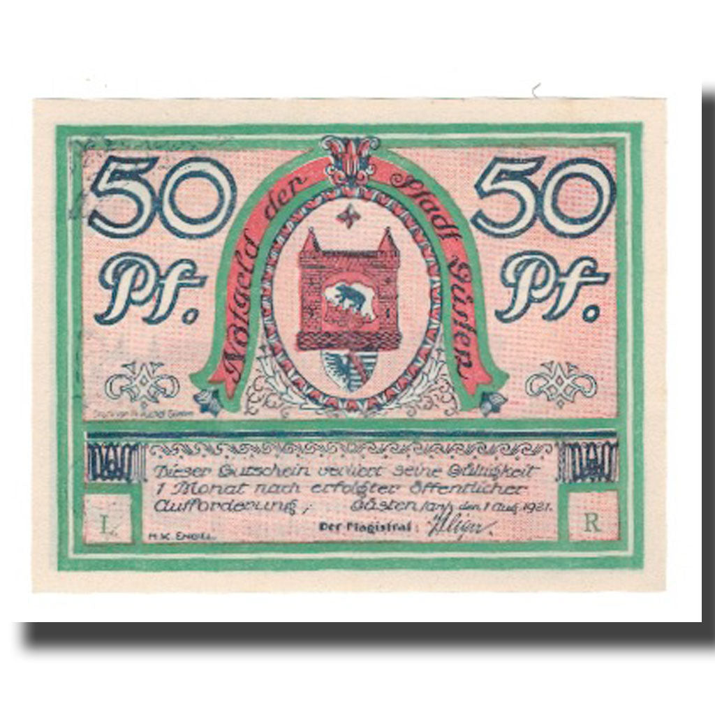 Banconote, Germania, Güsten Stadt, 50 Pfennig, paysage, 1921, 1921-08-01, SPL-