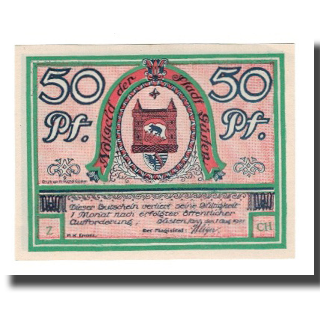 Banknote, Germany, Güsten Stadt, 50 Pfennig, rue, 1921, 1921-08-01, AU(55-58)