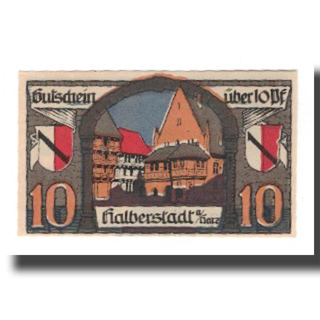 Banconote, Germania, Halberstadt Stadt, 10 Pfennig, village, 1920, 1920-11-02
