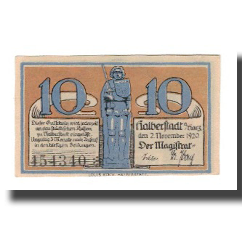 Banconote, Germania, Halberstadt Stadt, 10 Pfennig, village 2, 1920, 1920-11-02