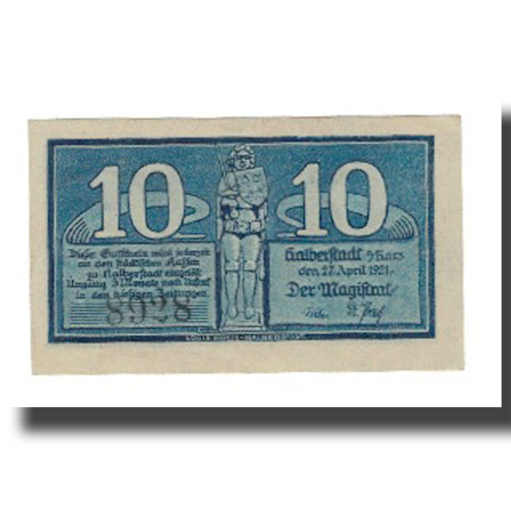 Banconote, Germania, Halberstadt Stadt, 10 Pfennig, personnage, 1921