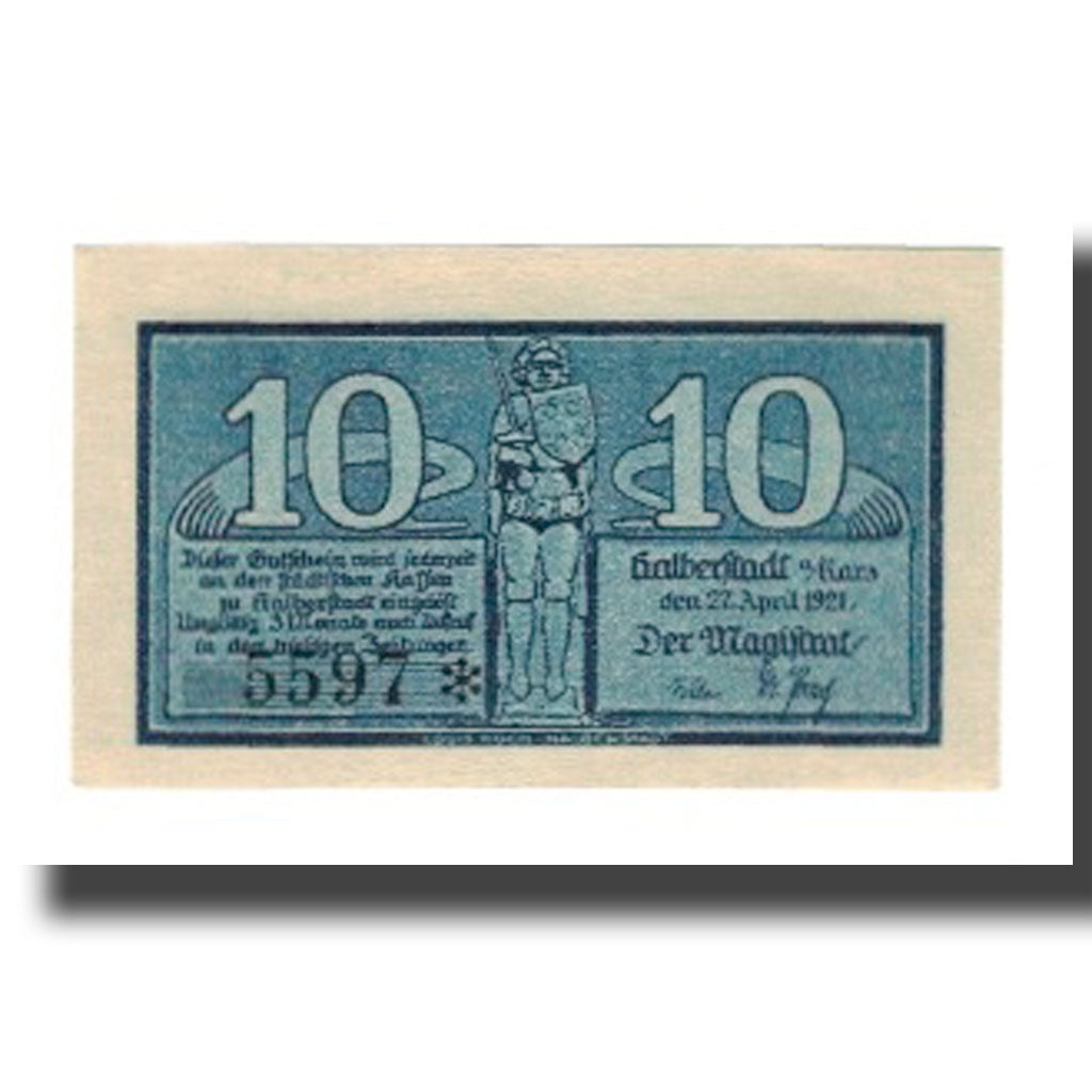 Banconote, Germania, Halberstadt Stadt, 10 Pfennig, personnage 1, 1921