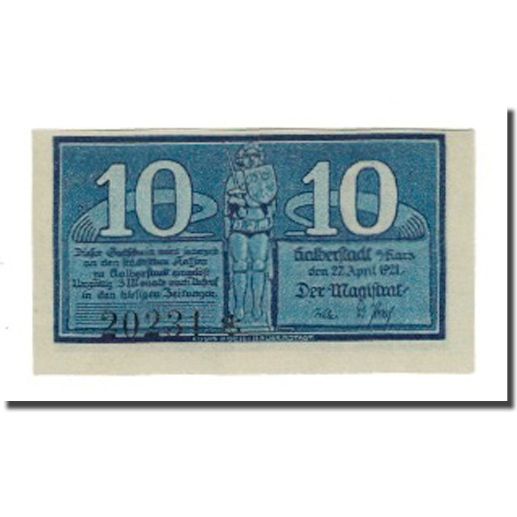 Banconote, Germania, Halberstadt Stadt, 10 Pfennig, personnage 2, 1921