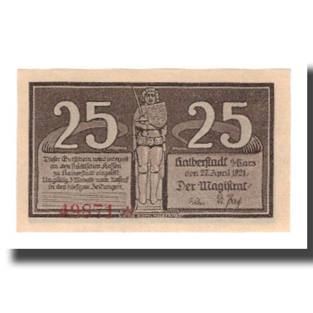 Banconote, Germania, Halberstadt Stadt, 25 Pfennig, personnage, 1921