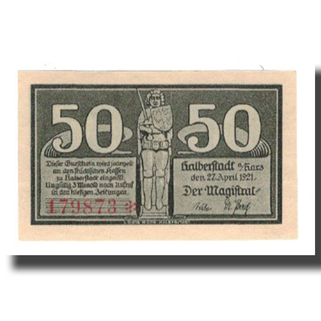 Banconote, Germania, Halberstadt Stadt, 50 Pfennig, personnage, 1921