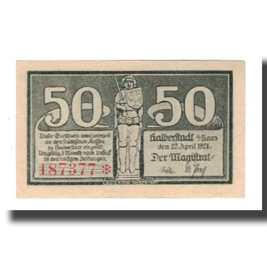 Banknote, Germany, Halberstadt Stadt, 50 Pfennig, personnage 1, 1921