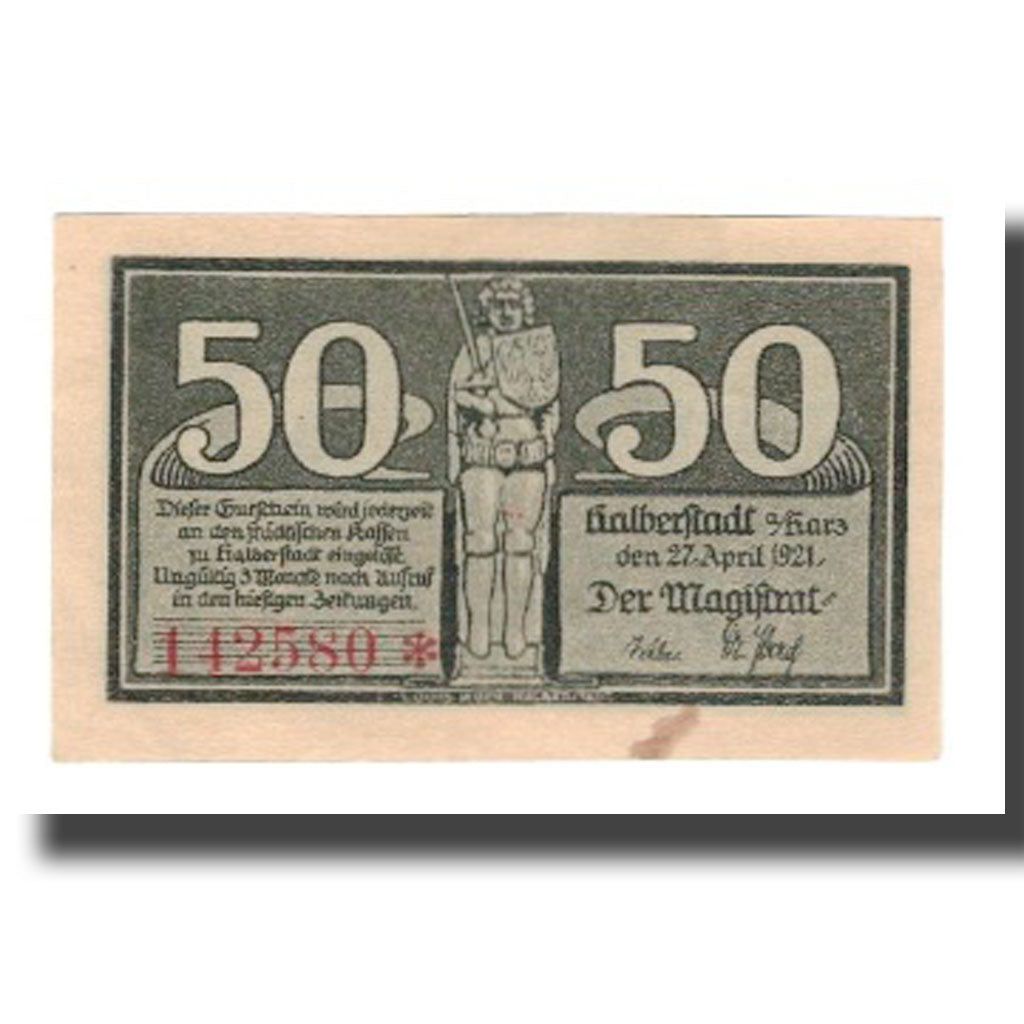 Banconote, Germania, Halberstadt Stadt, 50 Pfennig, personnage 2, 1921