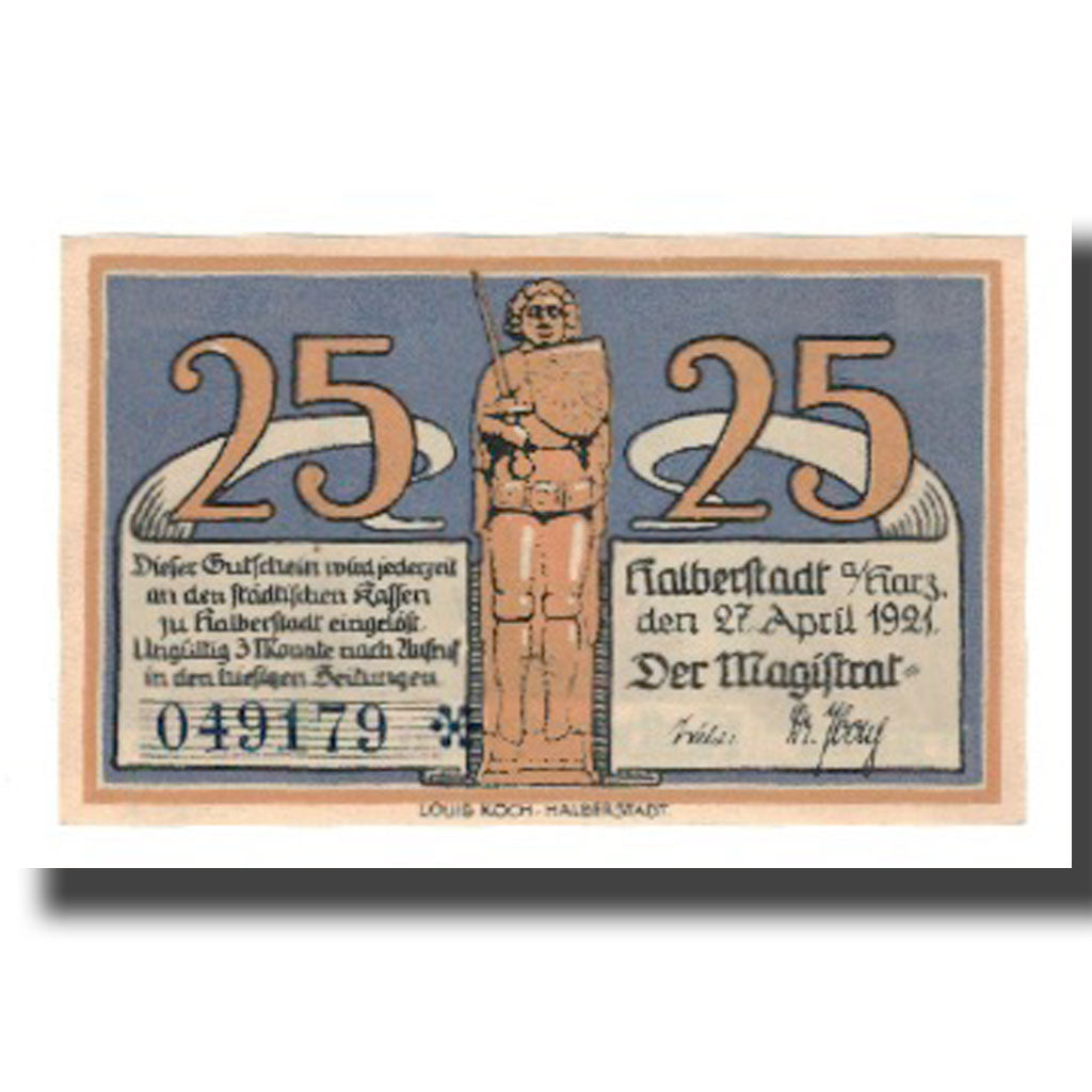 Banconote, Germania, Halberstadt Stadt, 25 Pfennig, personnage 2, 1921