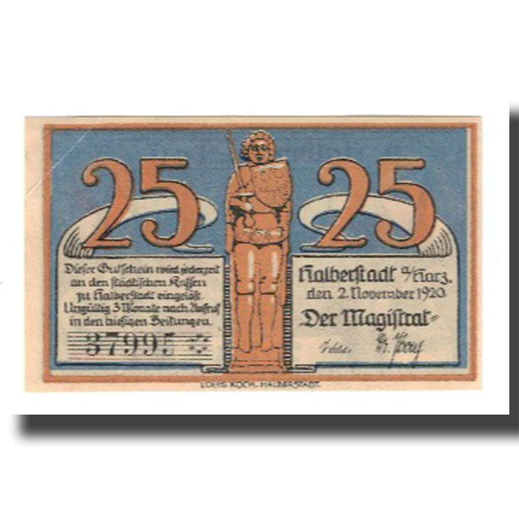 Banconote, Germania, Halberstadt Stadt, 25 Pfennig, personnage 4, 1921