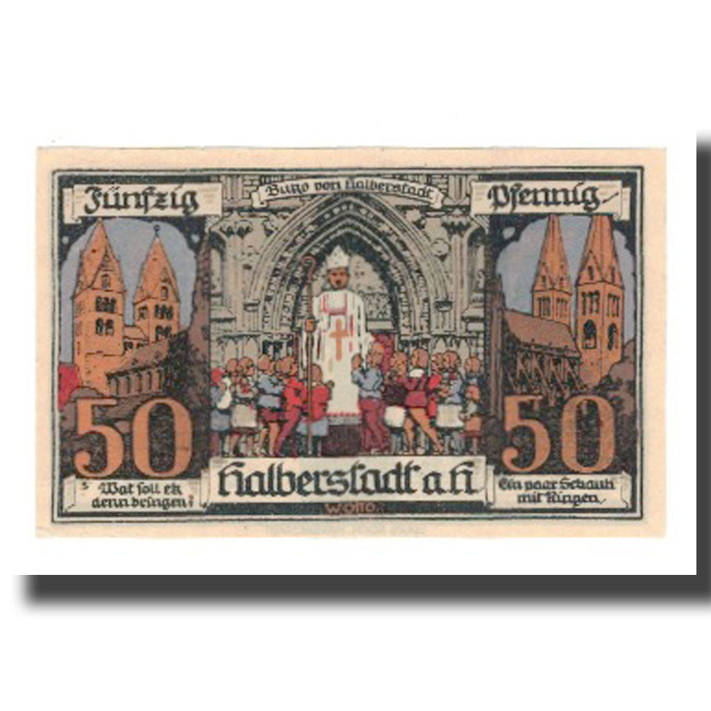 Banconote, Germania, Halberstadt Stadt, 50 Pfennig, personnage, 1921