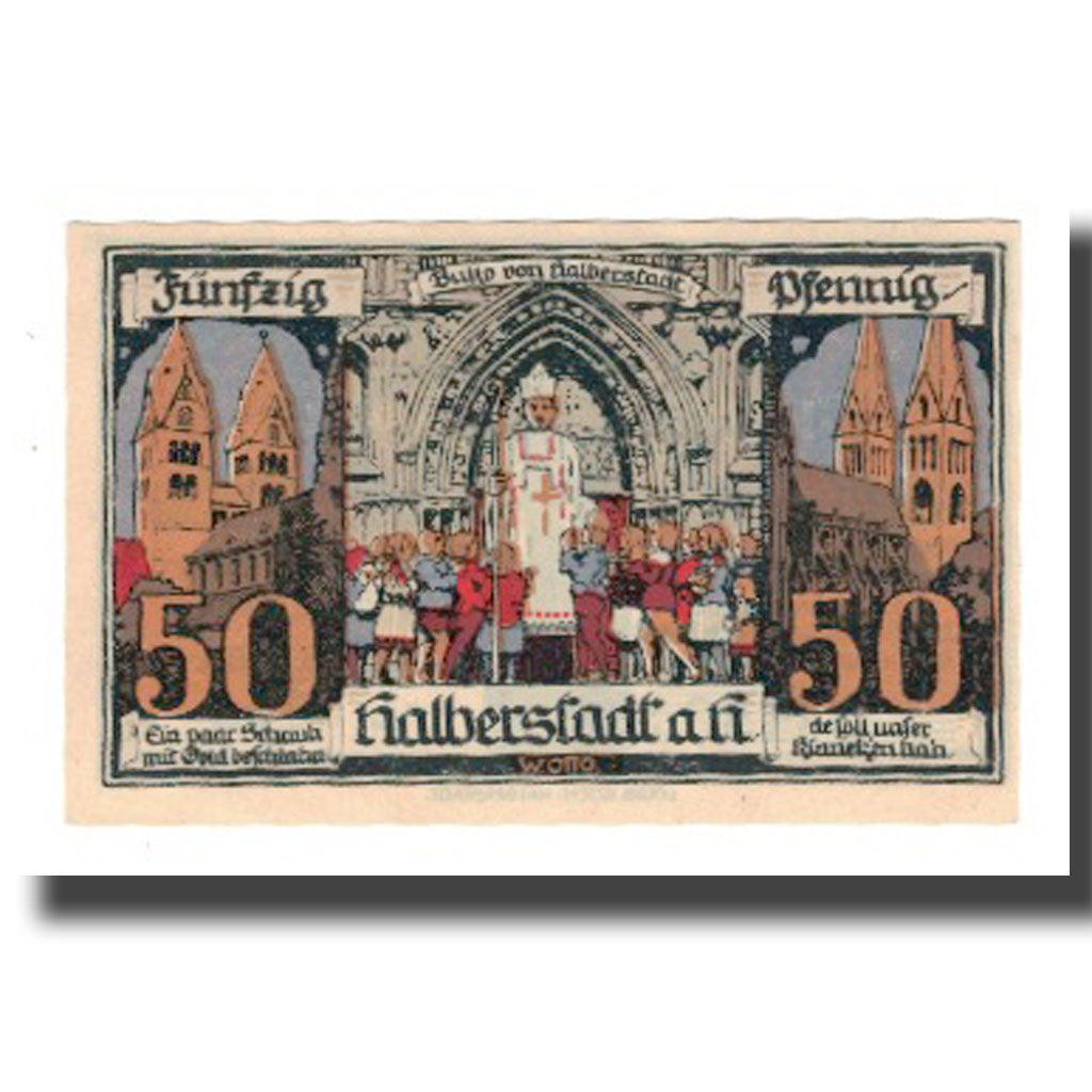 Banconote, Germania, Halberstadt Stadt, 50 Pfennig, personnage 1, 1921