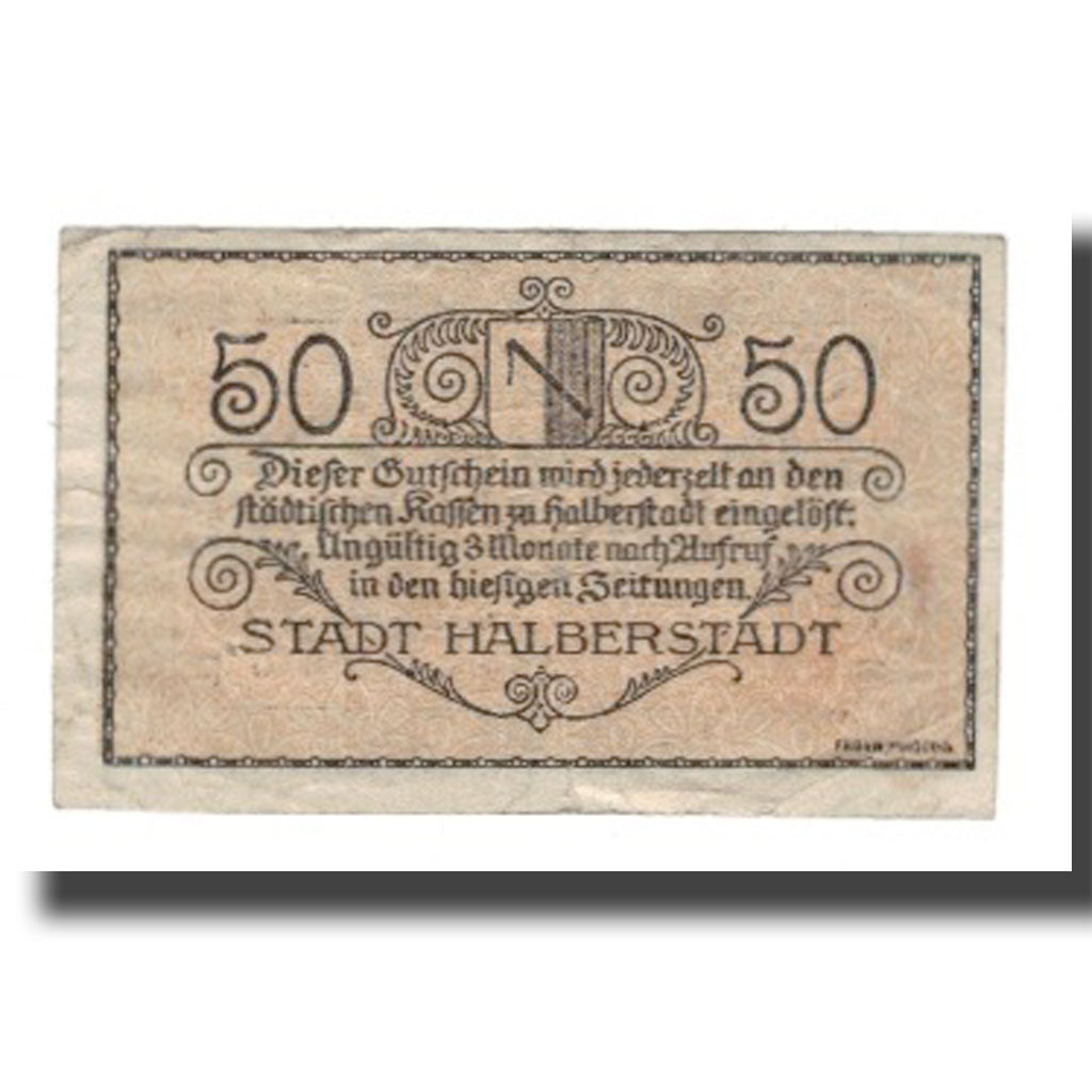 Banconote, Germania, Halberstadt Stadt, 50 Pfennig, Texte, 1918, 1918-10-01, MB