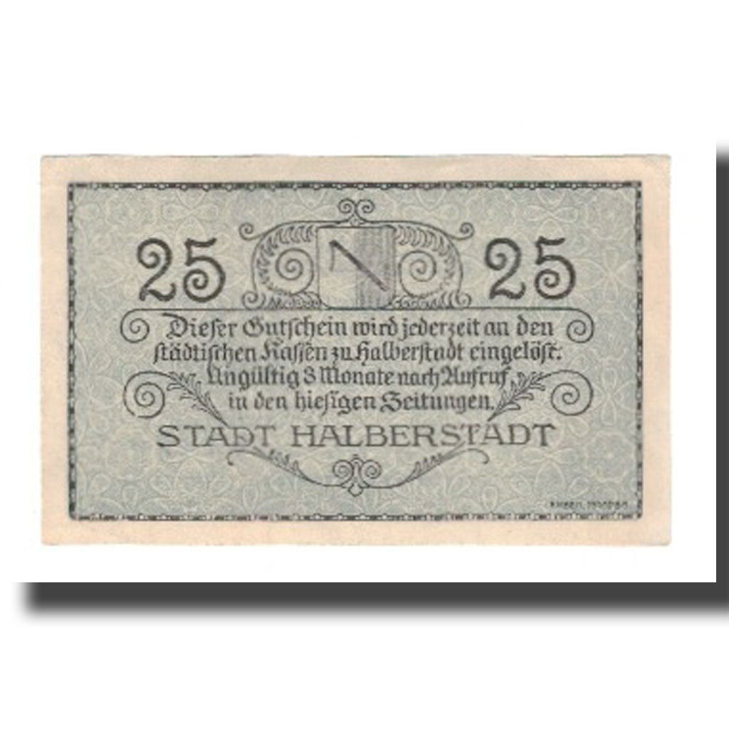 Banconote, Germania, Halberstadt Stadt, 25 Pfennig, Texte, 1918, 1918-10-01