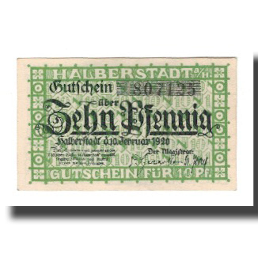 Banknote, Germany, Halberstadt Stadt, 10 Pfennig, personnage, 1920, 1920-02-10