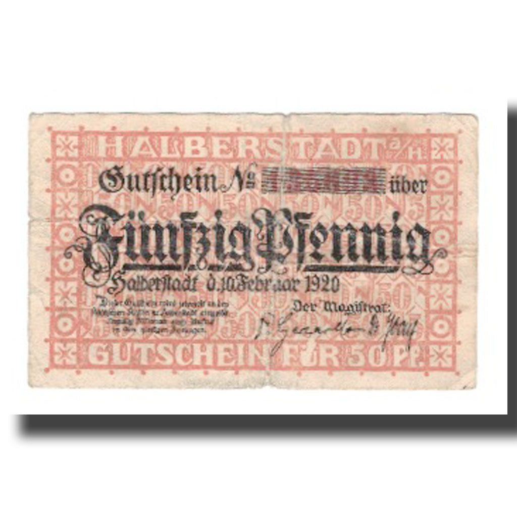 Banconote, Germania, Halberstadt Stadt, 50 Pfennig, personnage 2, 1920