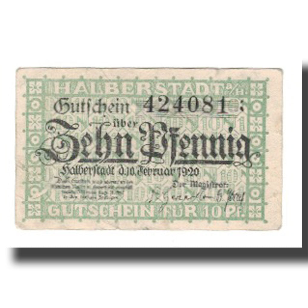 Banknote, Germany, Halberstadt Stadt, 10 Pfennig, personnage, 1920, 1920-02-10