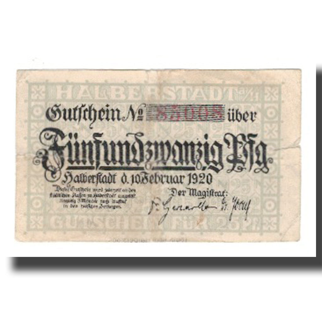 Banconote, Germania, Halberstadt Stadt, 25 Pfennig, personnage 2, 1920