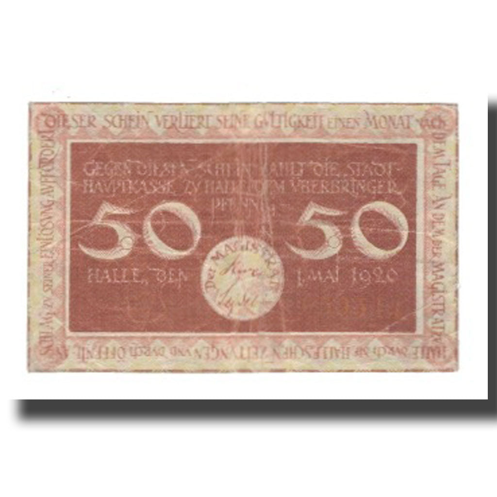 Banconote, Germania, Halle Stadt, 50 Pfennig, valeur faciale, 1920, 1920-05-01