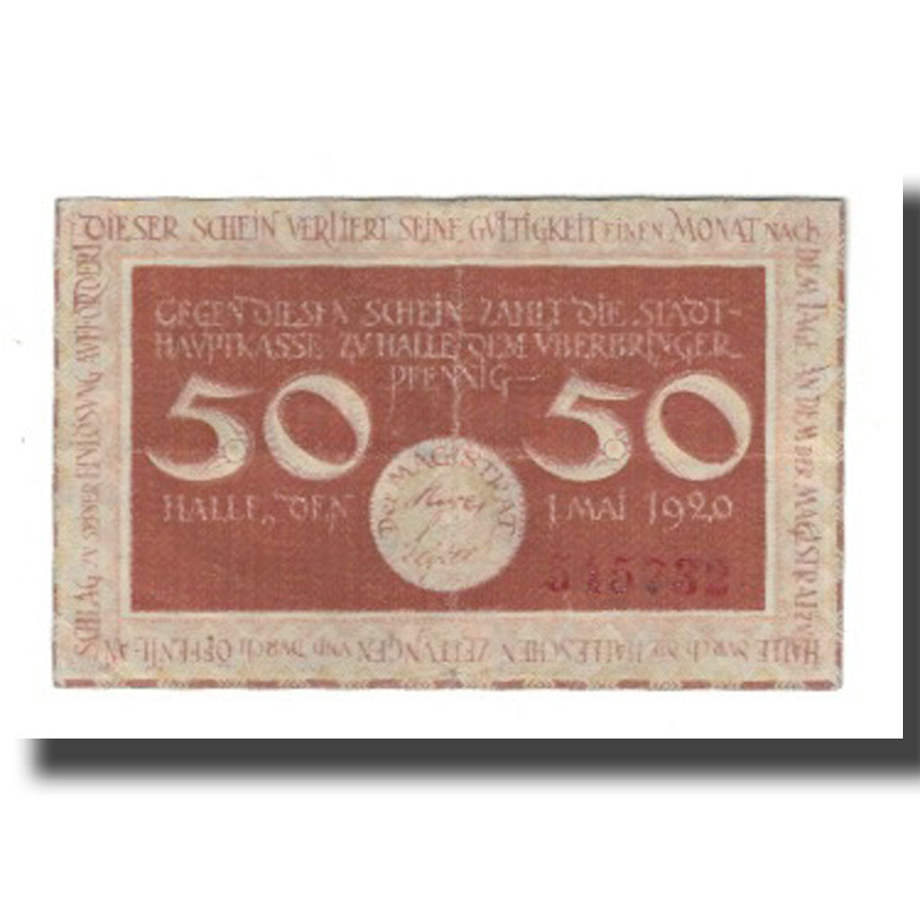 Banconote, Germania, Halle Stadt, 50 Pfennig, valeur faciale 1, 1920
