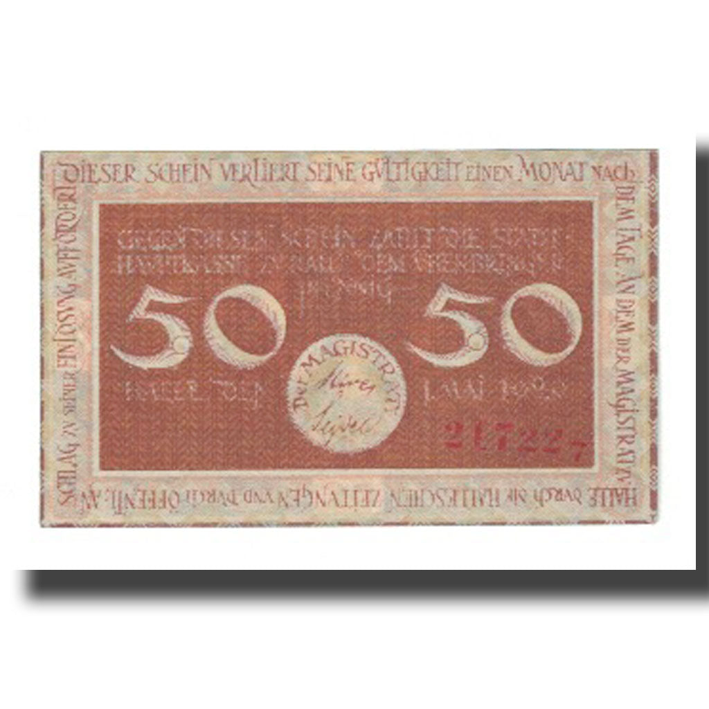 Billet, Allemagne, Halle Stadt, 50 Pfennig, valeur faciale 2, 1920, 1920-05-01
