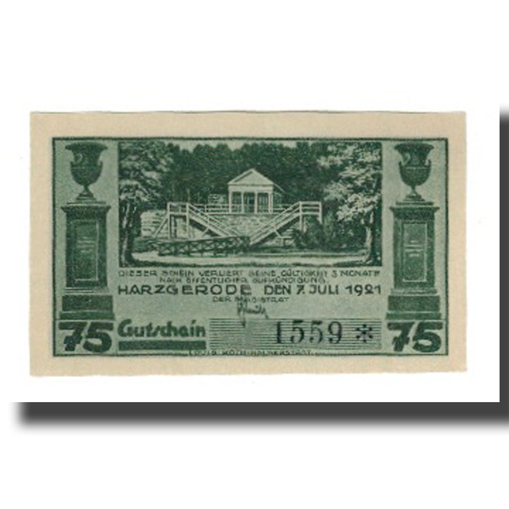 Banconote, Germania, Harzgerode Stadt, 75 Pfennig, paysage, 1921, 1921-07-07