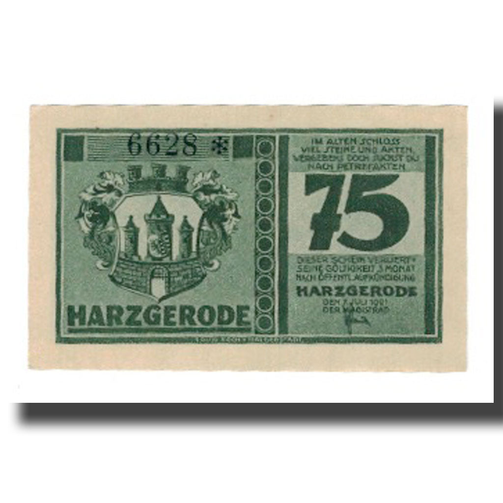 Banconote, Germania, Harzgerode Stadt, 75 Pfennig, village 2, 1921, 1921-07-07