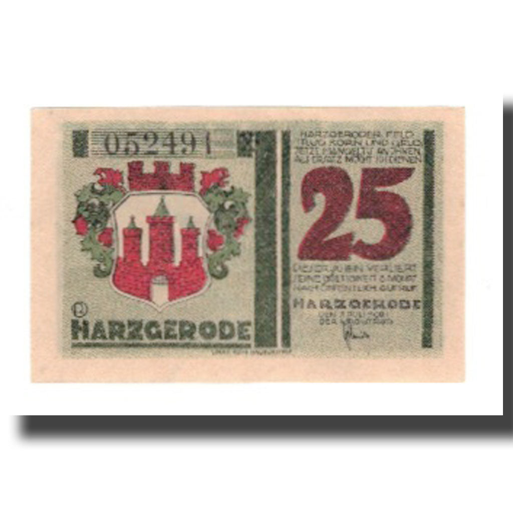 Banconote, Germania, Harzgerode Stadt, 25 Pfennig, village, 1921, 1921-07-07