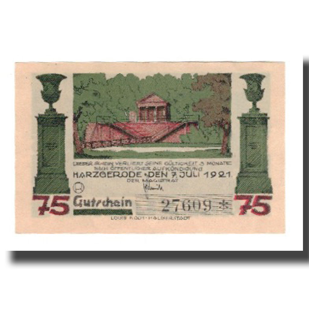 Banknote, Germany, Harzgerode Stadt, 75 Pfennig, paysage, 1921, 1921-07-07