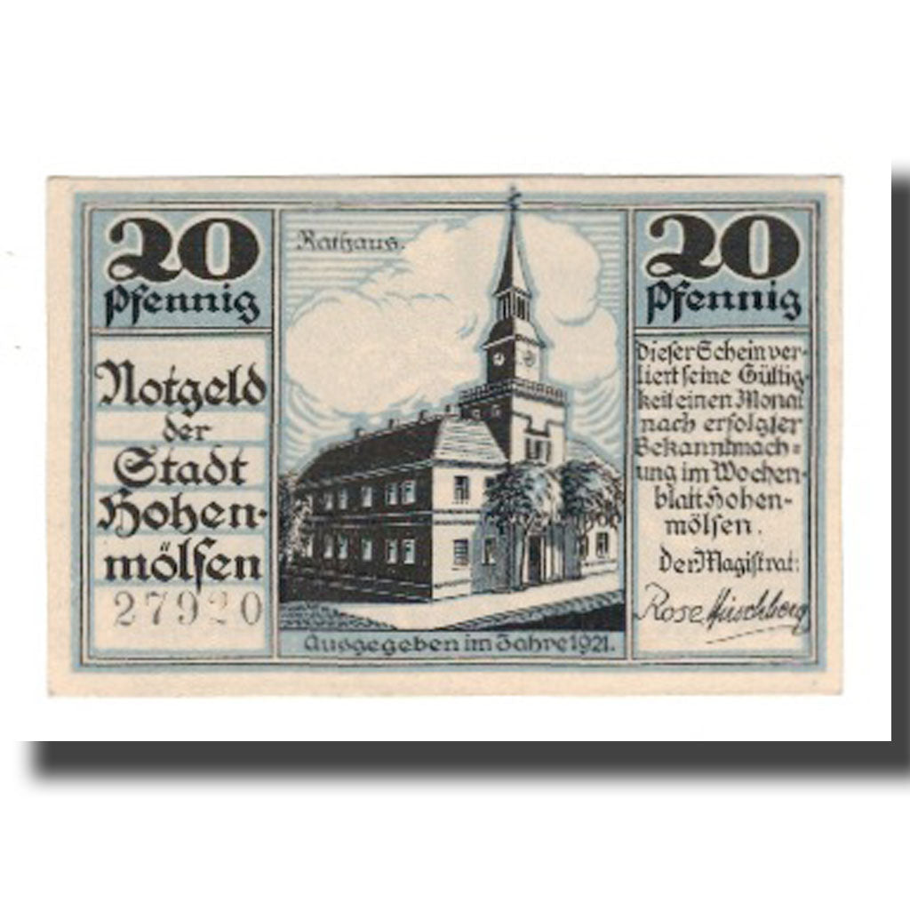 Banconote, Germania, Hohenmölsen Stadt, 20 Pfennig, paysage, 1921, SPL-
