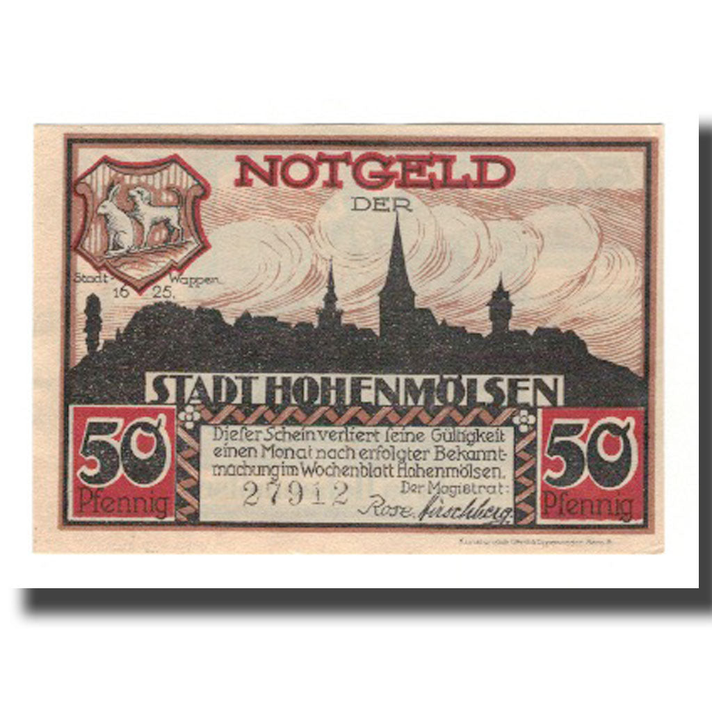 Banknote, Germany, Hohenmölsen Stadt, 50 Pfennig, chevalier, AU(55-58)