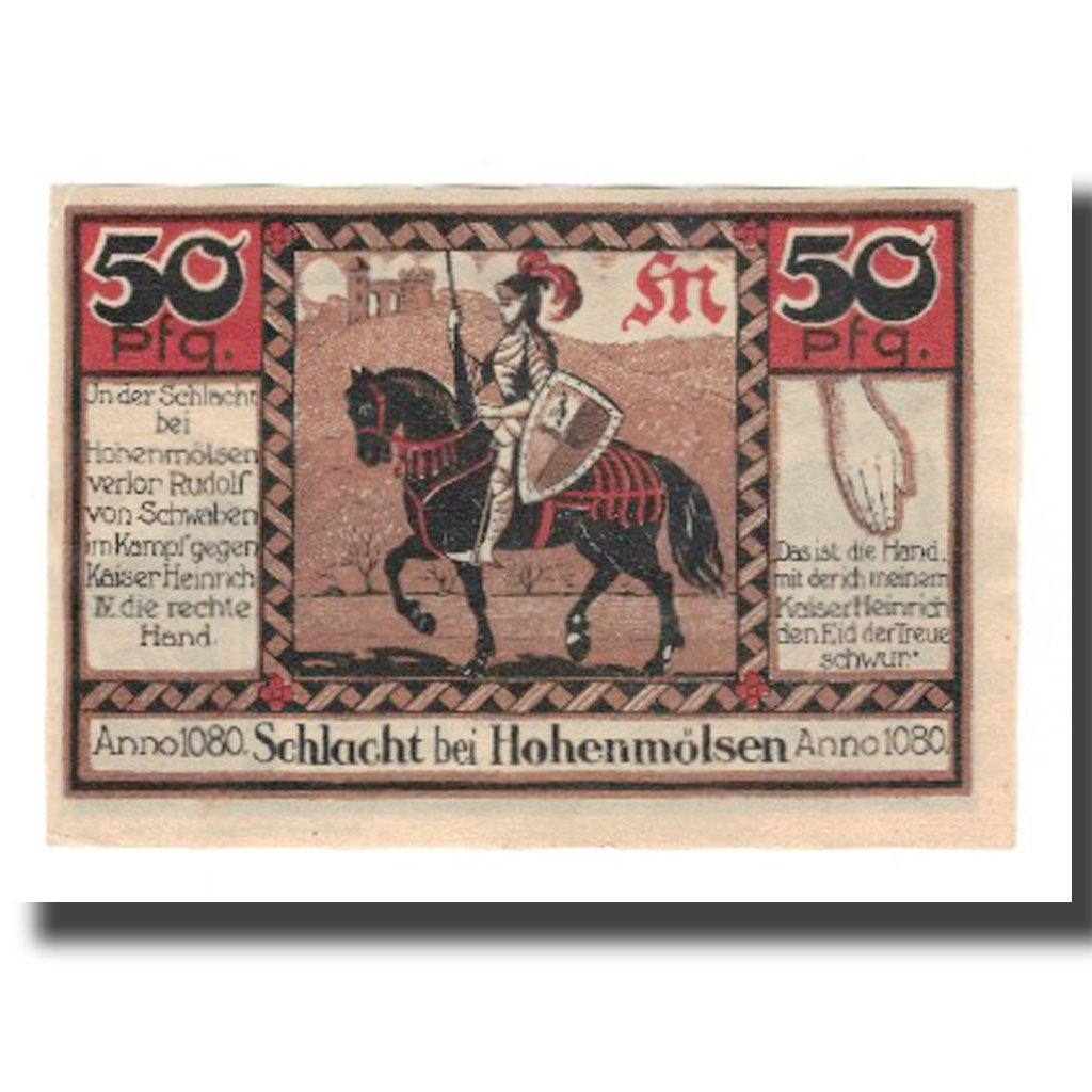 Banknote, Germany, Hohenmölsen Stadt, 50 Pfennig, chevalier, AU(55-58)