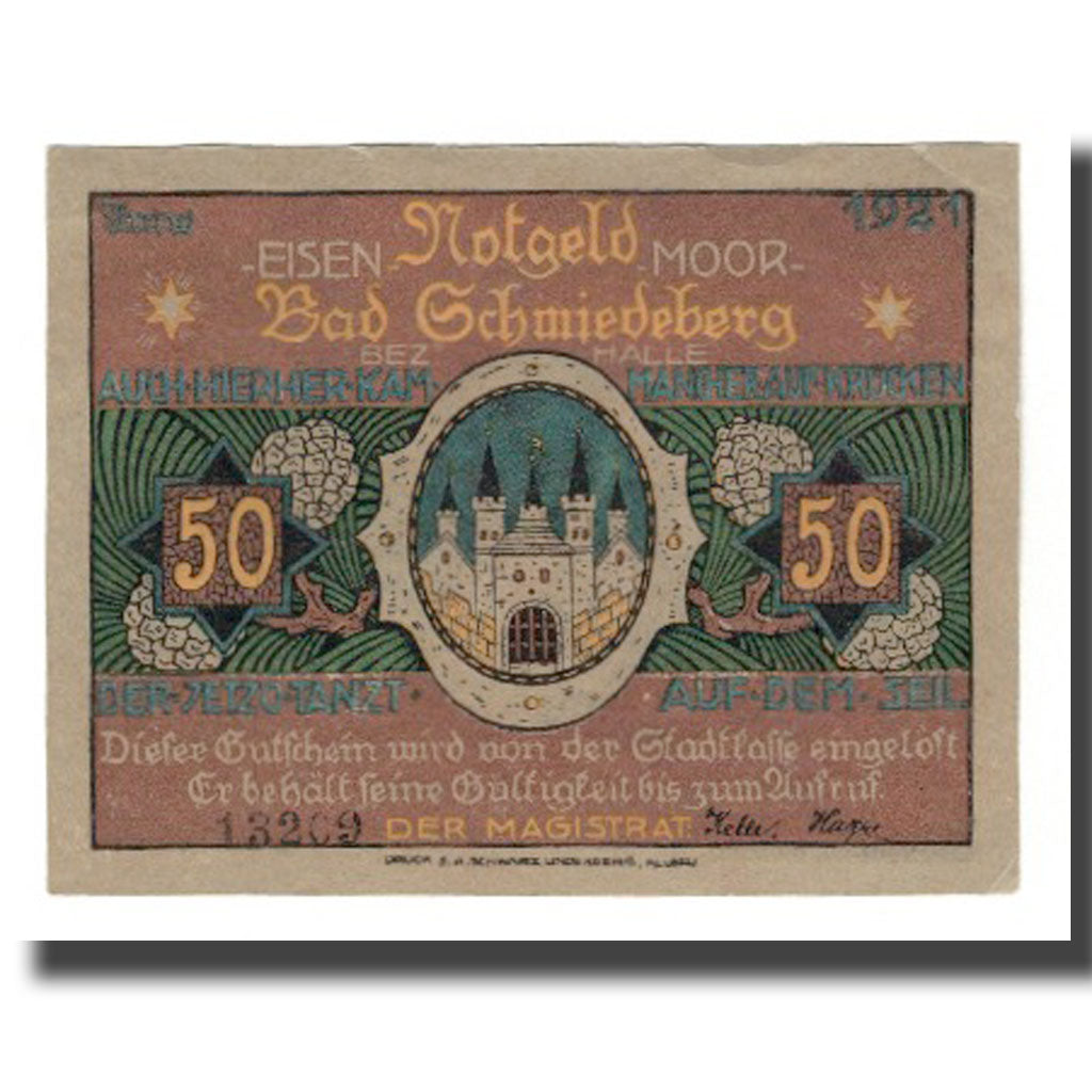 Banknote, Germany, Schmiedeberg, Bad Stadt, 50 Pfennig, personnage, 1921