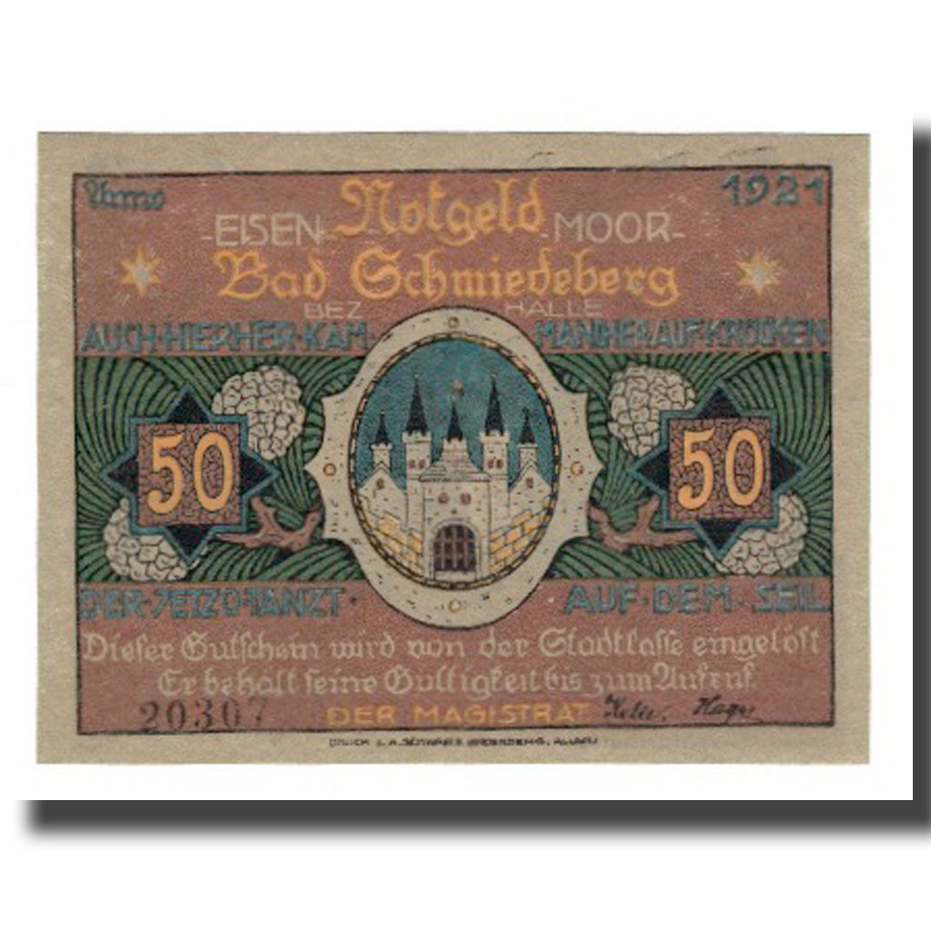 Banknote, Germany, Schmiedeberg, Bad Stadt, 50 Pfennig, personnage 2, 1921
