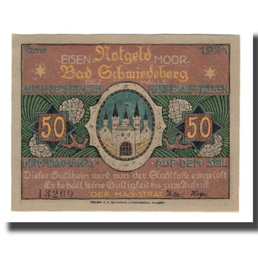 Banconote, Germania, Schmiedeberg, Bad Stadt, 50 Pfennig, personnage 3, 1921