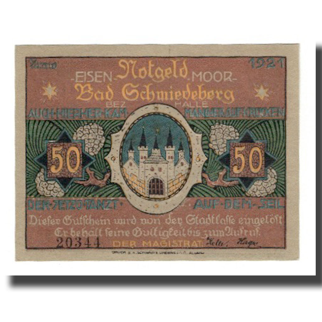 Banconote, Germania, Schmiedeberg, Bad Stadt, 50 Pfennig, personnage 6, 1921