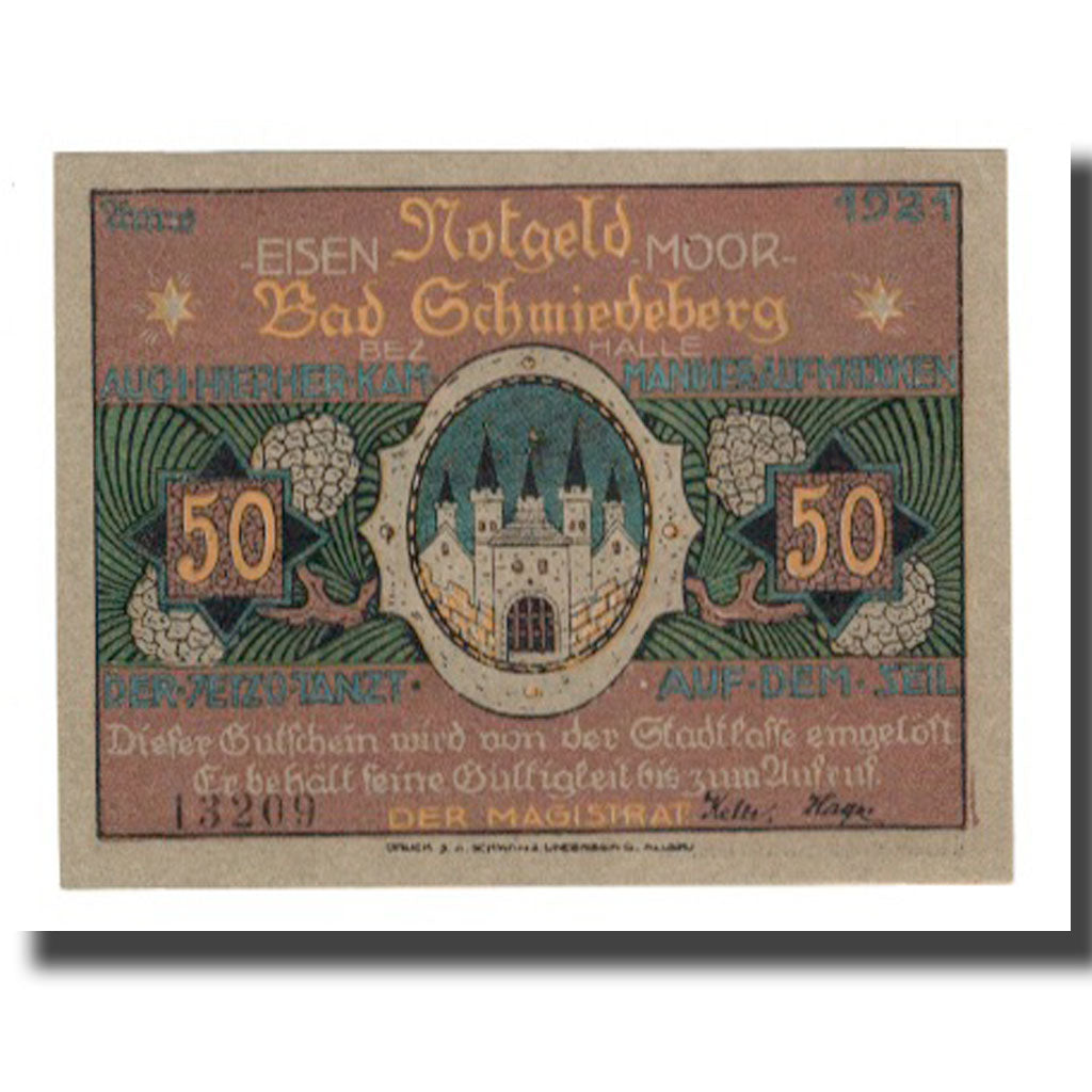 Banknote, Germany, Schmiedeberg, Bad Stadt, 50 Pfennig, personnage 7, 1921