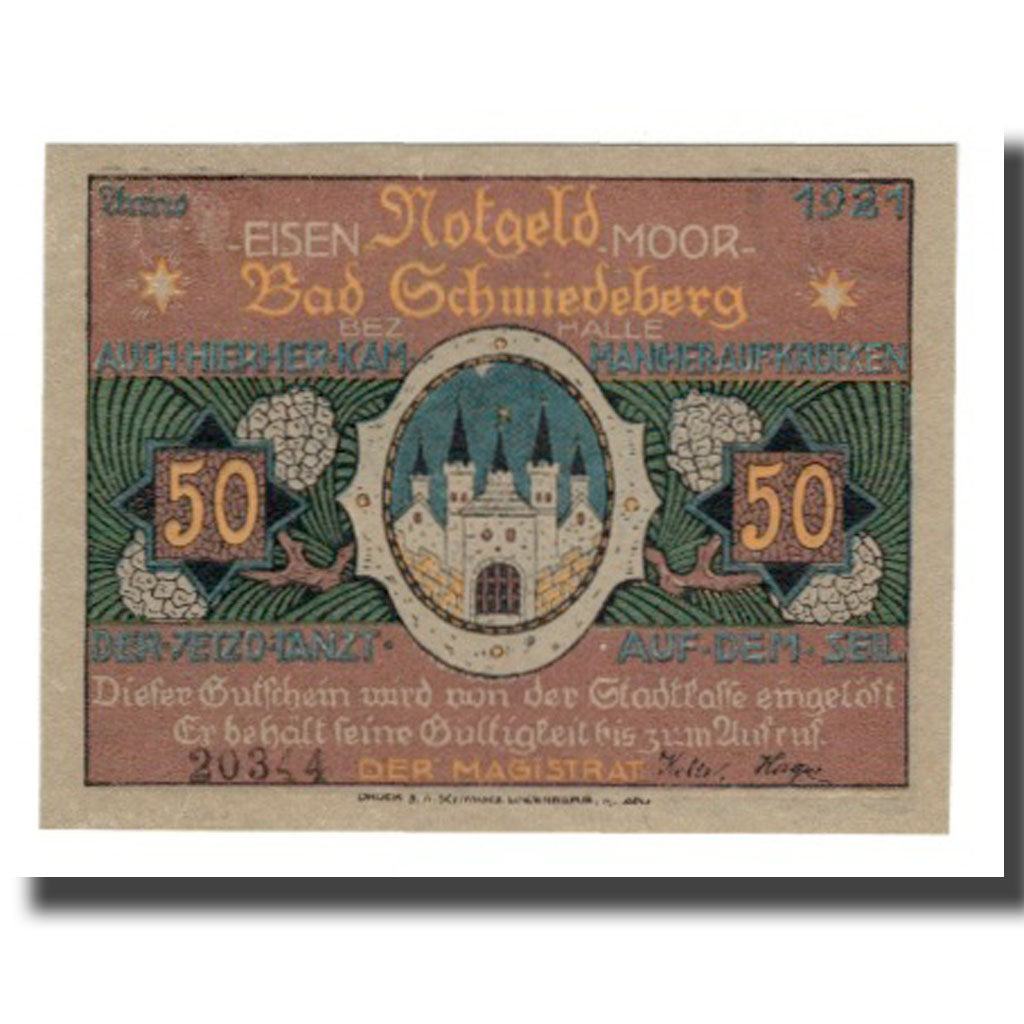 Banknote, Germany, Schmiedeberg, Bad Stadt, 50 Pfennig, personnage 8, 1921