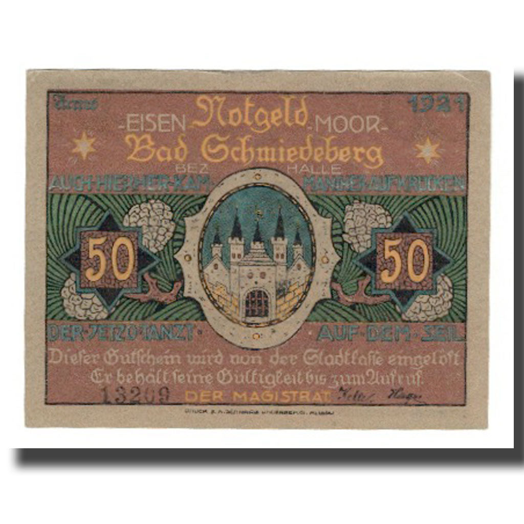 Banknote, Germany, Schmiedeberg, Bad Stadt, 50 Pfennig, personnage 9, 1921