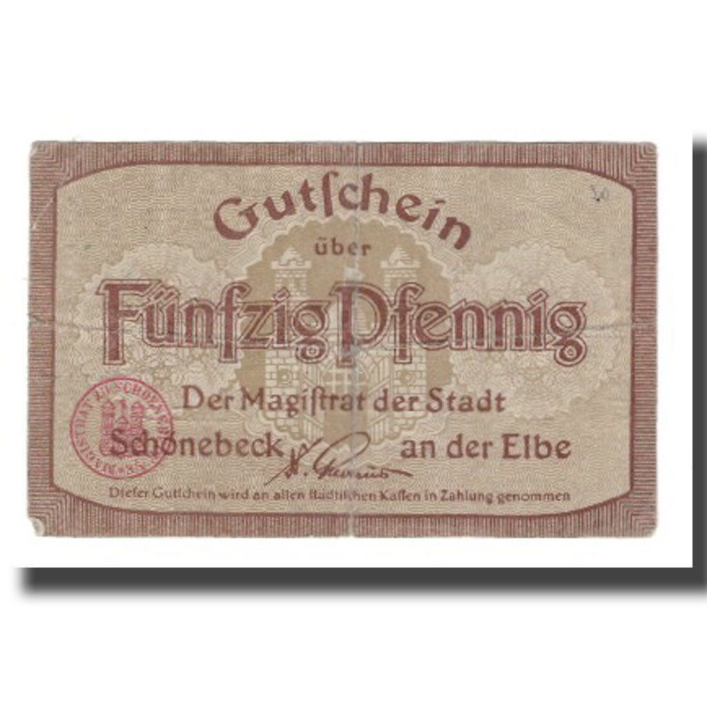Banknote, Germany, Schönebeck a. Elbe Stadt, 50 Pfennig, paysage, 1920