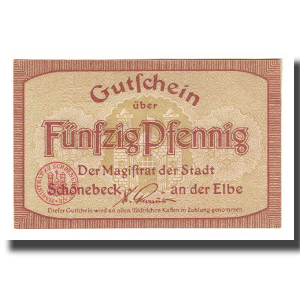 Banknote, Germany, Schönebeck a. Elbe Stadt, 50 Pfennig, paysage 1, 1920