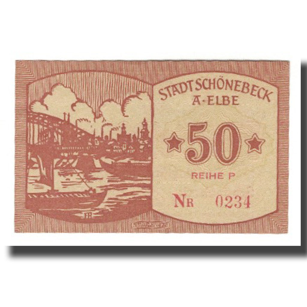 Banknote, Germany, Schönebeck a. Elbe Stadt, 50 Pfennig, paysage 1, 1920