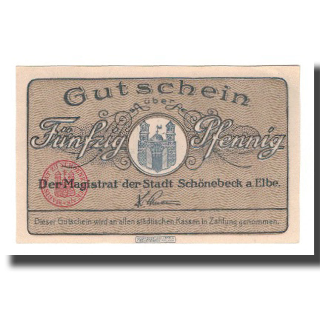 Banconote, Germania, Schönebeck a. Elbe Stadt, 50 Pfennig, Batiment, 1921