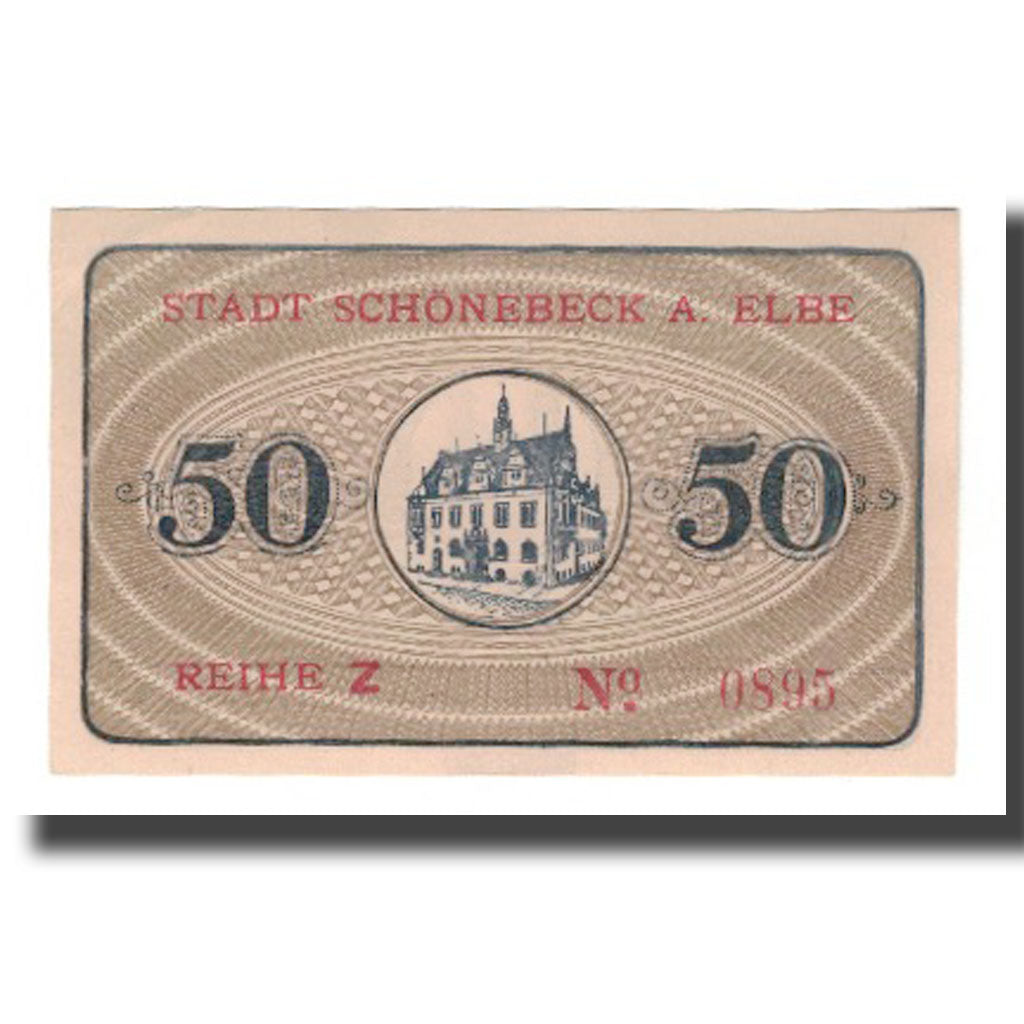 Banconote, Germania, Schönebeck a. Elbe Stadt, 50 Pfennig, Batiment, 1921