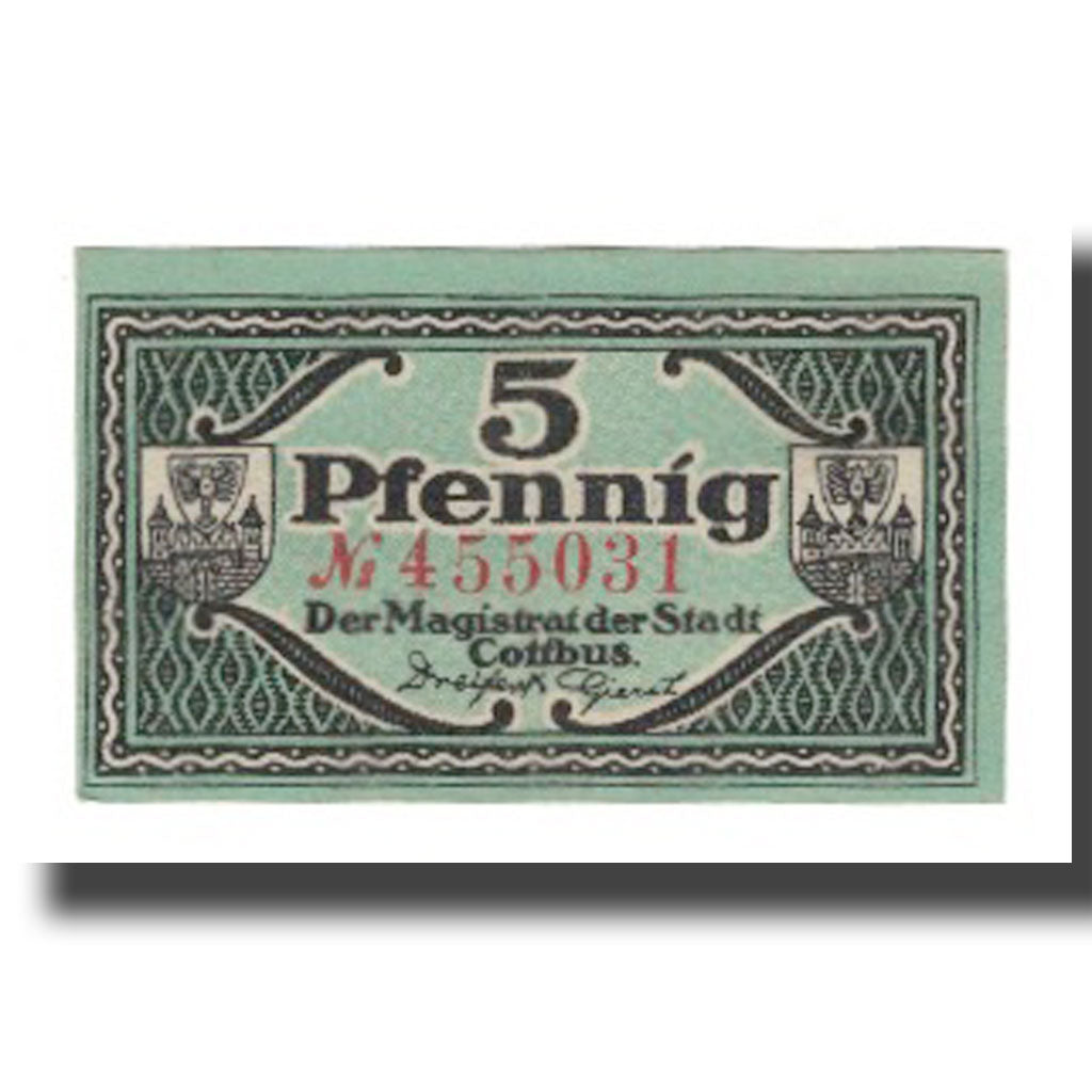 Banconote, Germania, Cottbus Stadt, 5 Pfennig, valeur faciale, 1921, 1921-12-31