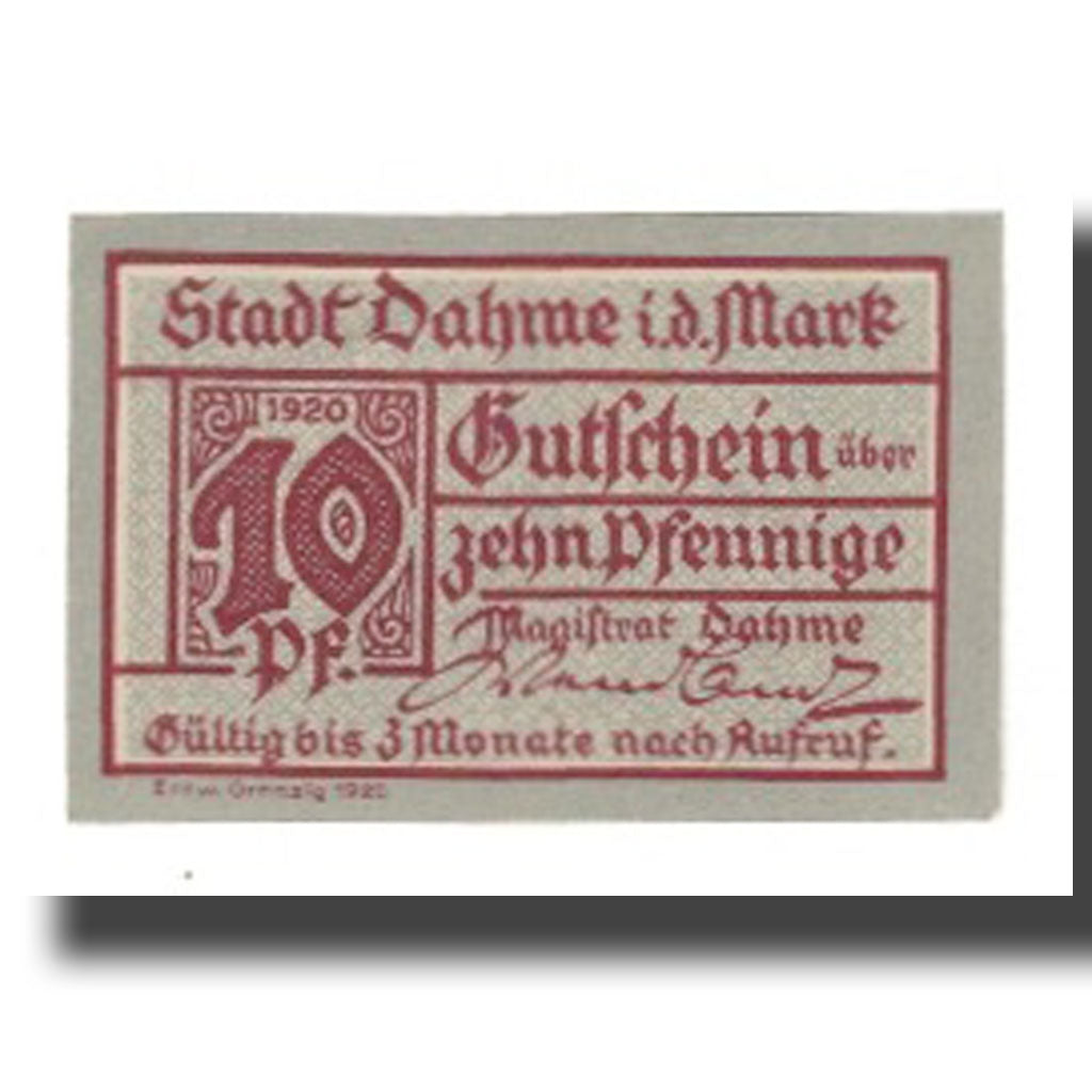 Banknote, Germany, Dahme Stadt, 10 Pfennig, Eglise, 1920, AU(55-58), Mehl:D1.1