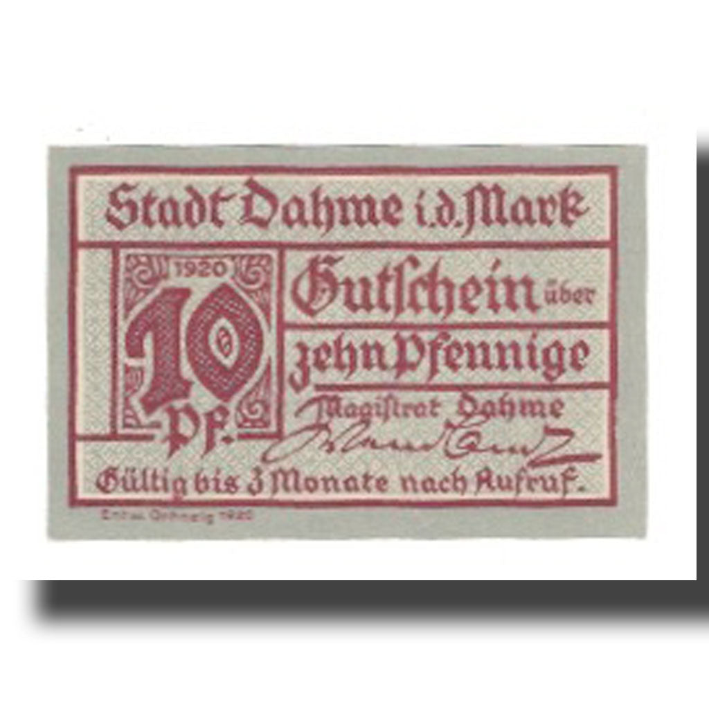 Banknote, Germany, Dahme Stadt, 10 Pfennig, Eglise 1, 1920, AU(55-58), Mehl:D1.1
